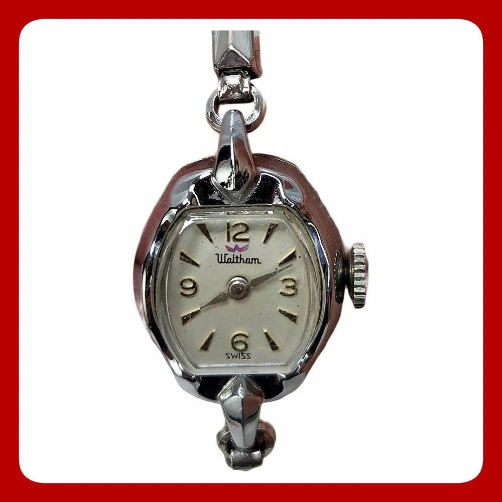 Waltham Vintage Cocktail Watch Silver Tone Manual Wind Minimalist Accessory